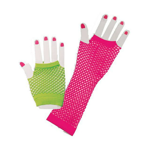Neon Fingerless Fishnet Mesh Gloves 1980s